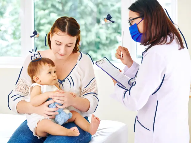 Madre y su bebé visitando a la doctora